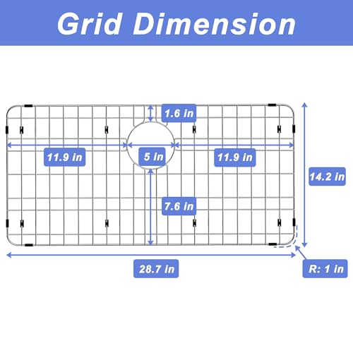Alonsoo Sink Protector for Kitchen Sink,Sink Rack 28.7" X 14.2",Large Metal Sink Grate with Strainer,Stainless Steel Sink Grid for Bottom of Sink with Rear Drain Hole Dia 5",Corner Radius 1" by Alonsoo - Used condition - Image 3