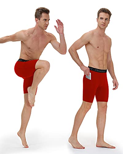Roadbox Men's Compression Shorts with Pockets, 3 Pack 9'' Performance Running Base Layer for Workout Sports Underwear3