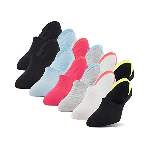 PEDS Women's Essential Mid Cut No Show Socks with Y Heel, 12 Pairs, Black/White/sport Grey/Pink/Blue, Shoe Size: 5-10