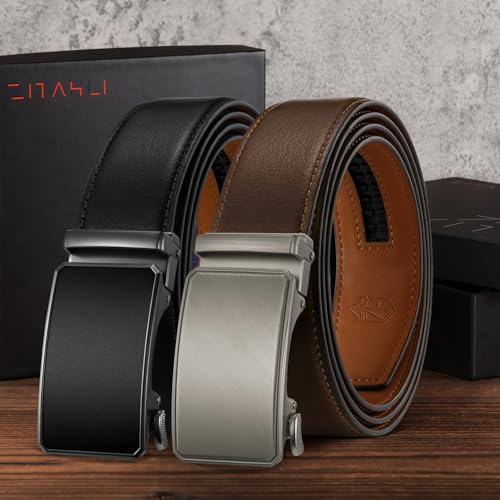 Image of Zitahli Leather Ratchet Belt for Men - 2 Pack Mens belt,Customizable Fit