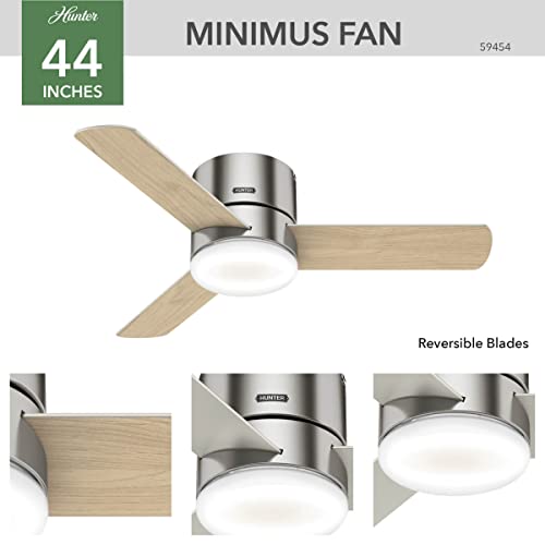 Hunter Fan Company 44" Led Kit 59454 Minimus 44 Inch Low Profile Ultra Quiet Ceiling Fan With Energy Efficient Light And Remote Control, Brushed Nickel Finish #TOP1