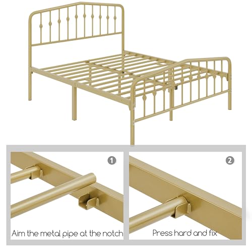 Yaheetech YT-00131386 Queen Bed Frames Metal Platform Bed With Victorian Style Headboard/Wrought Iron/Easy Assembly/No Box Spring Needed/Antique Gold Queen Bed thumb #8
