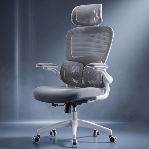 Image of DROGO Vesby Ergonomic Office Chair for Work with Dual Adaptive Lumbar Support | Breathable Mesh Computer Chair with 3D Headrest & Armrest | Gaming Chair with 135 Recline, 1-Yr Warranty(LightGrey)