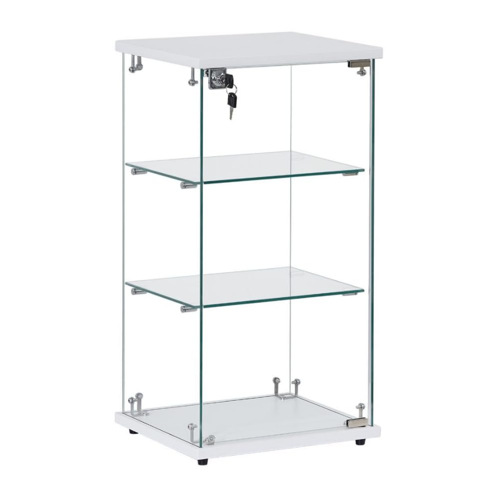 Frameless Lockable Glass Display Cabinet with 2 Shelves | Countertop Showcase for Retail, Jewelry, and Collectibles | Secure Countertop & Floor Standing Showcases for Merchandise (White)