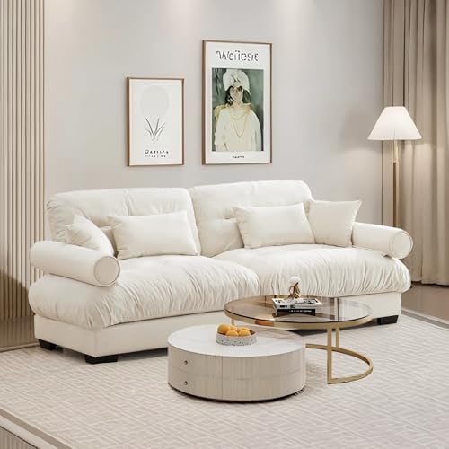 Image of SoarFlash Living Room Velvet Recliner Sofa Small Sofa, Loveseat for Apartment, Storage Sofa with Solid Wood Frame (93.7inch, Beige)