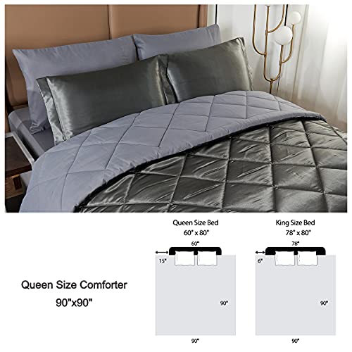 Haok Satin Queen Comforter Set Luxury 8-Pieces Comforter Set, Silky Satin Bed Set, Queen Size Comforter Set With Bed Sheets- 2 Pillowcases, 2 Shams & 1 Bed Skirt, Down Alternative Grey #TOP4
