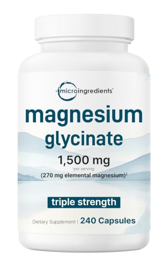 Triple Strength Magnesium Glycinate 1 500mg Per Serving 240 Capsules | 500mg Per Capsule | Easily Absorbed Chelated Magnesium + Elemental Form | Healthy Muscle Bones & Mood Support | Non-GMO