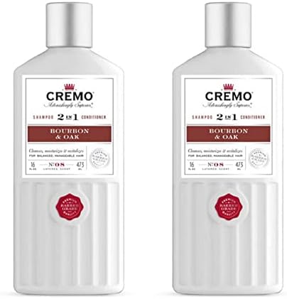 Cremo Barber Grade Bourbon & Oak 2-in-1 Shampoo & Conditioner, 16 Fl Oz (2-Pack)