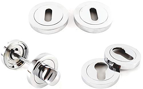 Door Lock Keyhole Escutcheon, Bathroom Turn Satin & Polished Chrome Finish (Euro, Chrome)