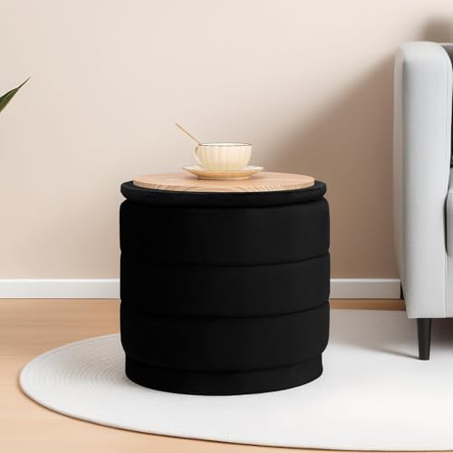 CAIPINFUL 15" Round Velvet Storage Ottoman with Tray by CAIPINFUL - Used condition - Image 2