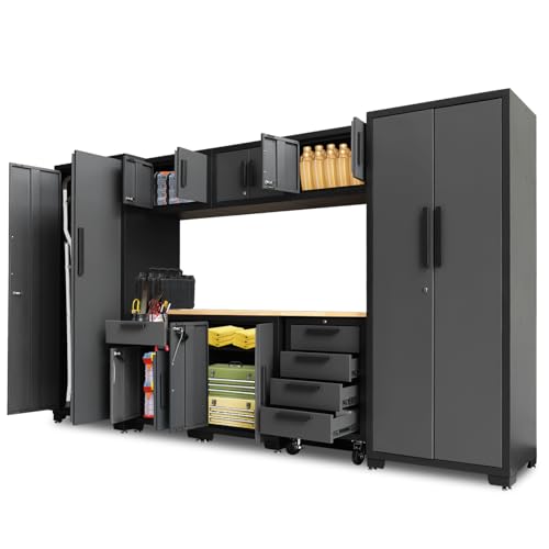 Image of TCE Storage System, 9-Pcs Workshop Set, Included Steel Drawers Rolling Chest, Heavy Duty 9Pcs Metal Cabinets, Perfect for Organizing Garage and Tools, Black /Grey