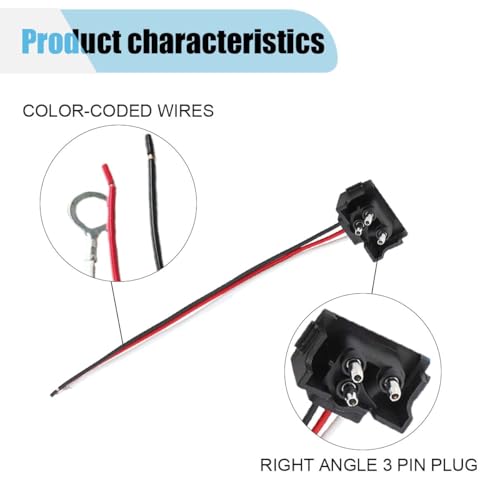 Image of 4PCS 3 Pin Truck Trailer Light Connector, 3 Prong Pigtail Harness Molded Fit for Sealed 4 inch Round Lights & 6 inch Oval Lights, Right Angle 3 Wire Plug 18AWG for Stop Turn Tail Brake Backup Light