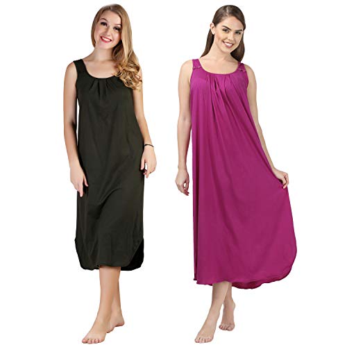 Image of BLAZON Women's Cotton Hosiery Solid Maxi Nighty Slip (Pack of 2) Available Sizes: S, M, L, XL, 2XL, 3XL, 4XL, 5XL