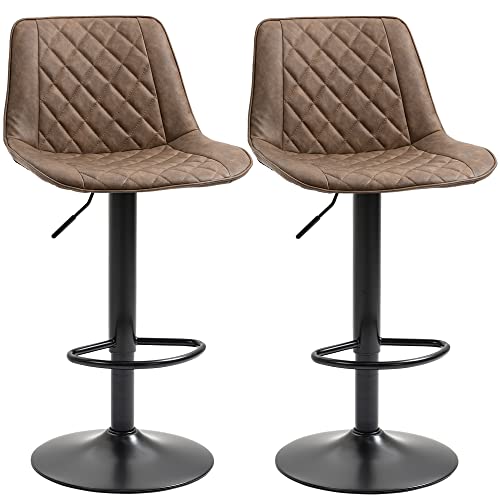 {Taburetes Altos de Cocina con Respaldo Azul Taburetes Altos HOMCOM Juego de 2 Taburetes Altos de Cocina Tapizado en PU Taburetes de Bar con Altura Ajustable Asiento Giratorio y...