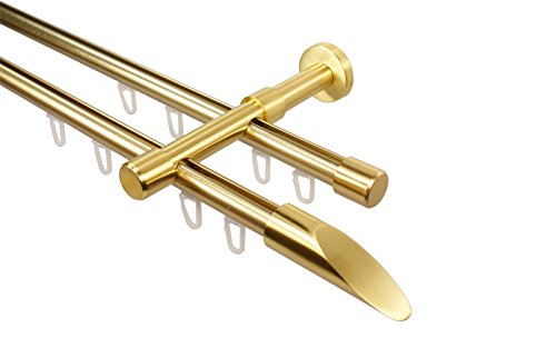 Messing Optik Innenlauf Gardinenstange 2-läufig 16 mm mit Endstück Diagonal, 180 cm