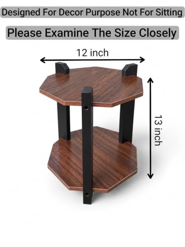 Image of Modern Round Side Table, Home Decor for Living Room, Bed Side Tables for Bed Room, stools for Home, Furniture for Home, 2-Tier White Shelves, 30 x 30 x 40 cm (Octagon Brown Top)