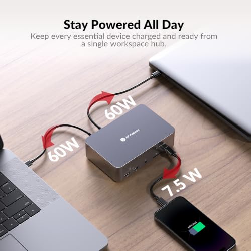 Image of AV Access KVM Switch Dock 2 Monitors 2 Laptops, 4K KVM Switch Dual Monitor, 2 USB-C MST Ports, 60W PD for Each PC, 1G Ethernet, EDID Emulation, 2K@144Hz, 1080P@240Hz, Ideal for Home Office & Gaming