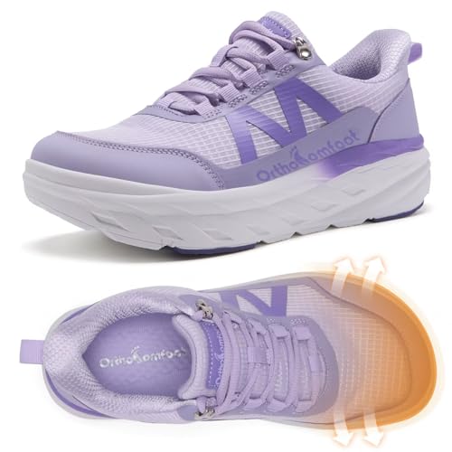 Women's Orthopedic Diabetic Wide Sport Shoes: Plantar Fasciitis Arch Support Heel Pain Relief Orthotic Heel Spur Bunions Recovery Swollen Sneakers, Gowalk Tennis Hiking Walking Shoes Purple Size 6.5