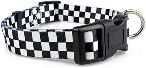 Checkered Pattern Dog Collar in Black & White – Adjustable Dog Collar for Boy and Girl Dogs with Quick Release Buckle by Limeloot, Small