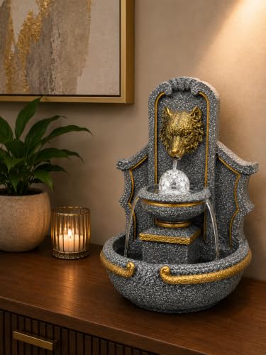 Image of eCraftIndia Tiger Water Fountain for Home Decor, Tabletop Indoor Waterfall Fountain with Cascading Water Flow, Decorative Spiritual Fountain for Living Room, Bedroom, Office & Meditation