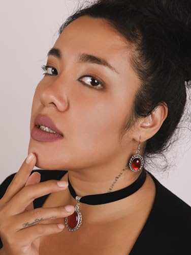 Sacina Teardrop Red Dangle Earrings, Vintage Gothic Earrings, Goth Costume Jewelry, Christmas Jewelry Gift for Women3