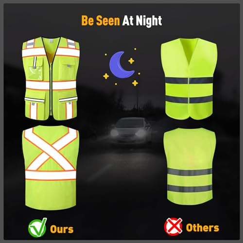 Image of Class 2 Safety Vest with Zipper Front and multiple Pockets, High Visibility Vest, Meets ANSI /ISEA Standards
