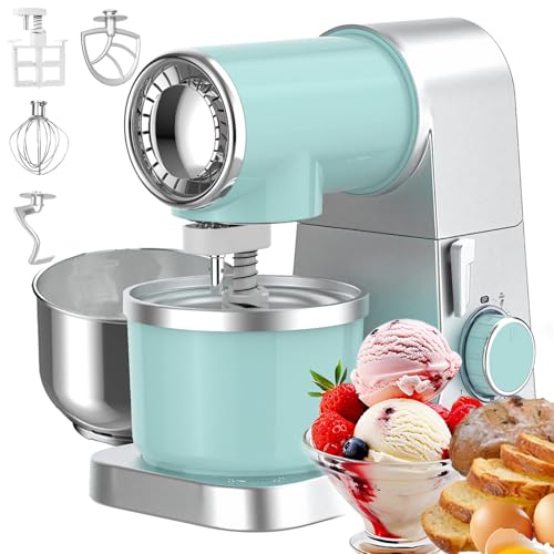 MoraRise 4-in-1 Ice Cream Maker & Stand Mixer, 1500W Kitchen Food Mixer with 6.5L Stainless Steel Bowl & 1L Frozen Treat Maker, 7 Speeds, Professional Electric Mixer for Baking, Gelato, Sorbet