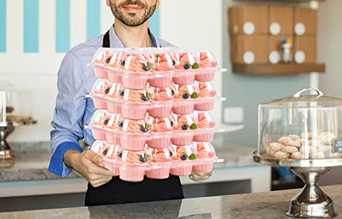 Chezmax (12 Counts X 16 Sets) Cupcake Containers 12 Count, Cupcake Boxes For 12 Cupcakes, Disposable Cupcake Cupcake Carrier Holders, Clear Plastic Containers With Detachable Tall Dome Lid #TOP6