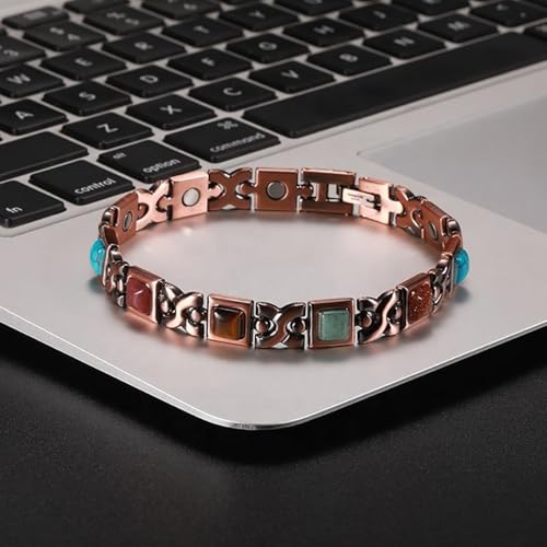 Image of Copper Bracelet for Women 99.9% Pure Copper Crystal Bracelets Link Chain Charm Jewelry Present 3500 Gauss with Adjustment Tool