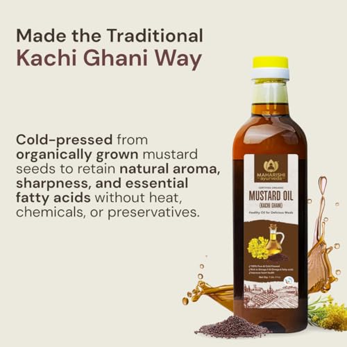 Image of Maharishi Ayurveda Organic Certified Mustard Oil | Cold-Pressed Kachi Ghani Sarson Oil | Supports Digestion, Circulation & Daily Cooking | 1 L Pack of 2