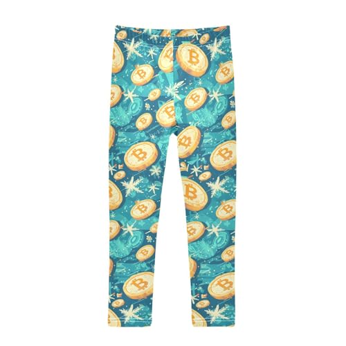 KLL Flying Bitcoins and Snowflakes Little Girls Leggings Stretchy High Waisted Leg Yoga Pants Gym