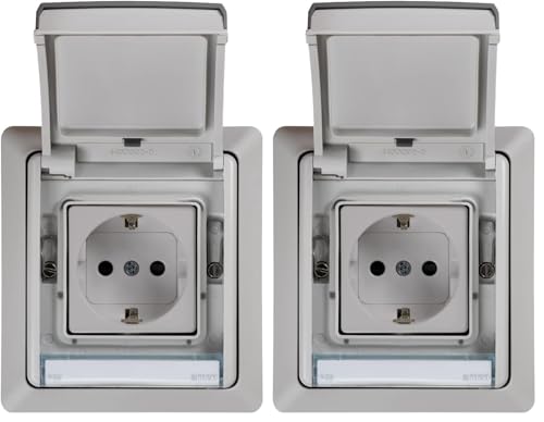 SIMON - Base de Enchufe Exterior, Estanco Toma Schuko, Serie Simon 44 Aqua, 250V 16A, Enchufe Superficie Pared, Fácil de Instalar, Embornamiento a Tornillo, Incluye Caja, Tapa y Mecanismo, Color Gris