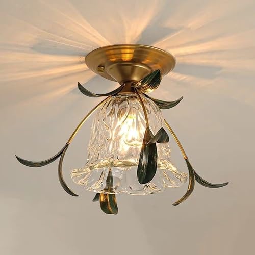 Plafonnier en verre rétro avec suspension dorée élégante
