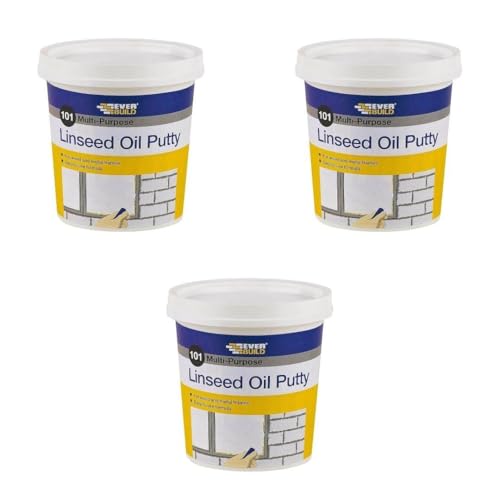 Image of Everbuild 101 Multi-Purpose Linseed Oil Putty, Natural White, for Wood and Metal Frames, Paintable, Pack of 3 x 1KG