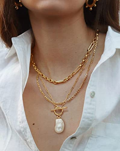 Sofybja 18K Gold Plated Paperclip Link Chain Necklace Baroque Pearl Pendant Necklace Dainty Handmade Stacked Jewelry For Women #TOP4