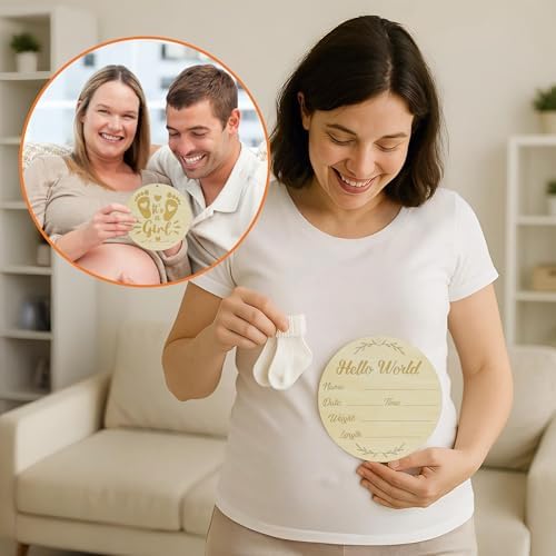 Handcrafted Wooden Baby Milestone & Newborn Gender Reveal Sign with Parent Decision Coin - Hello World-Coming Soon, It’s a Boy-Girl, He’s Here-She’s Here - Photo Prop & Keepsake Gift for Baby Showers — 사진 5