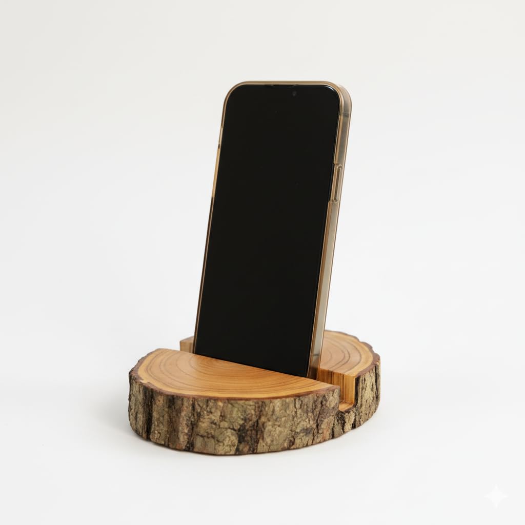 Natural Wood Log Phone Dock – Tabletop Wooden Smartphone Stand | 5 in x 1 in Rustic Handcrafted Home & Office Accessory-image-11