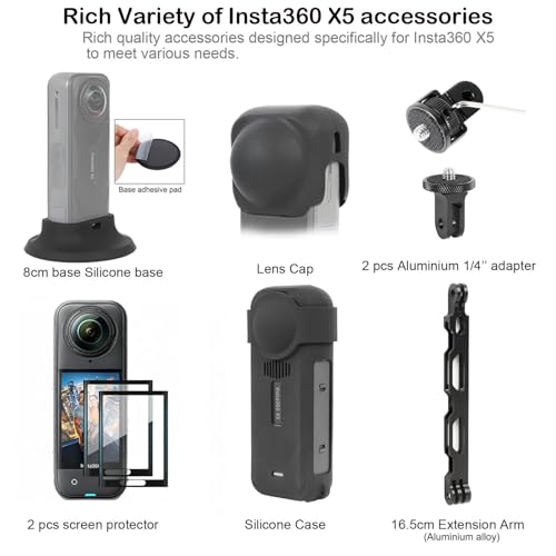 Image of PellKing Accessories Kit for insta360 X5,Included Carrying Case with Belt,2 Pcs Metal 1 /4 inch Adapter,Handlebar Clamp,Magnetic Mount,43in Selfie Stick,Chest Strap,Head Strap,Backpack Mount,and Others