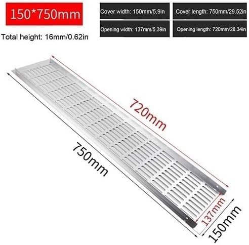 Griglia di Ventilazione Piatta Quadrata, 1 pz. Lega di Alluminio Traspirante Maglia Rettangolare Armadio Aria sfiato scarpiera Armadio Prese d'Aria di Raffreddamento(150x750mm)