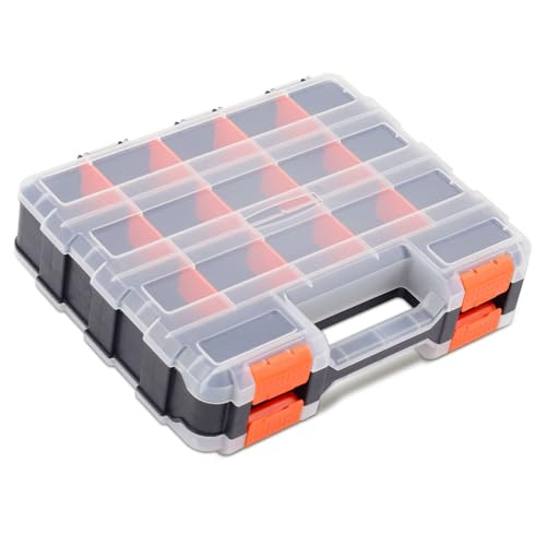 Small Parts Organizer, 34 Compartments Double Side Tool Box with Removable Dividers and Transparent...