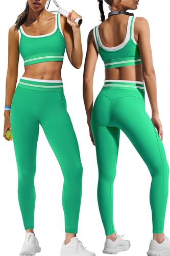 Panadila Womens Yoga Set 2 Piece Outfits Striped Workout Set Gym Matching Sports Bra and High Waist Leggings Activewear4