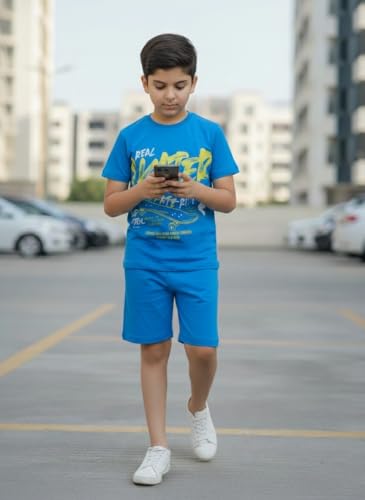 Image of Boys Halfsleeves Cotton Solid /Printed T-Shirt & Shorts Summer Co-ord Set /Clothing Set /Casual wear