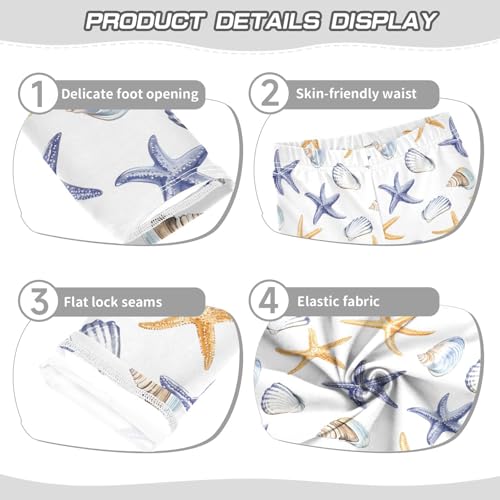 ALAZA Girls' Leggings Children's Yoga Pants Skinny Printed Dance Watercolor Shells White Comfortable 4T2