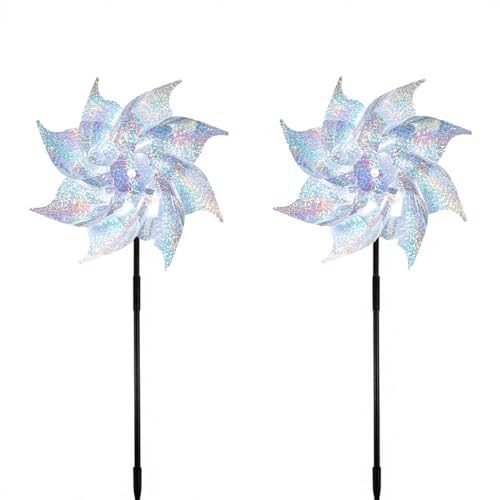 AOOTUERL 2 Pezzi Repellente per Uccelli e Piccioni, Mulino a Vento Riflettente per Il Controllo Degli Uccelli Decorazione del Giardino to Protect Giardino, House, Fattoria, Frutteto