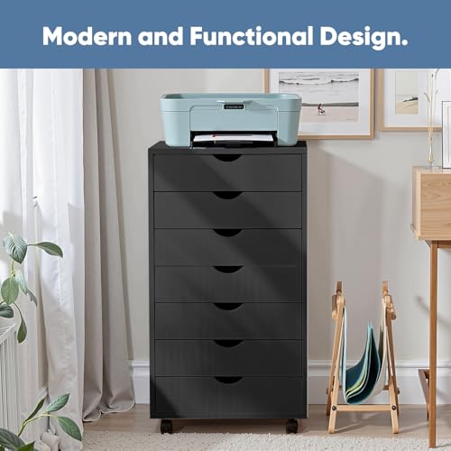 image for OLIXIS 7 Drawer Mobile File Cabinet Under Desk Storage Organization wi