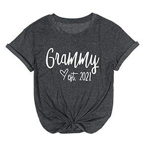 Grammy Est. 2021 T-Shirt Women Letter Print Funny Tee Shirts Short Sleeve Casual Tops Dark Grey
