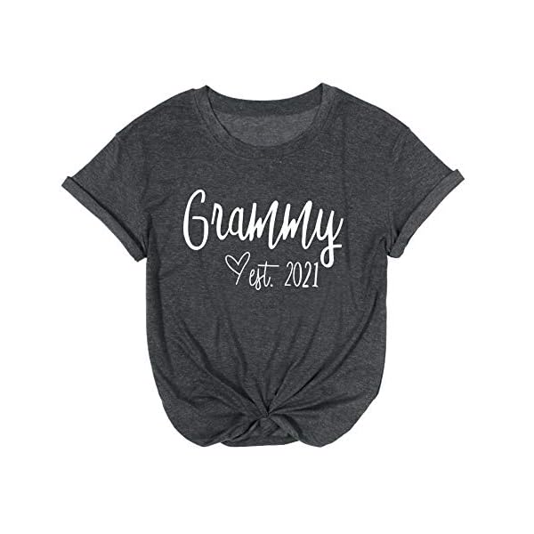 Grammy Est. 2021 T-Shirt Women Letter Print Funny Tee Shirts Short Sleeve Casual Tops Dark Grey