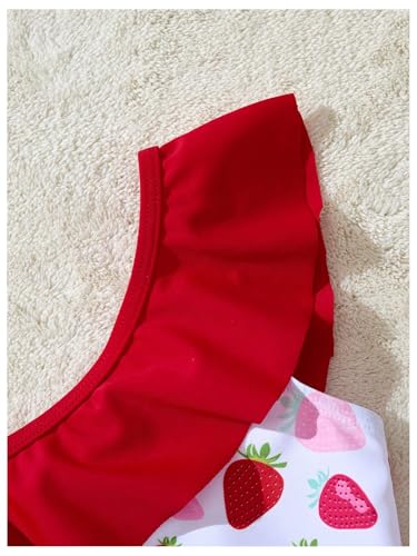 MakeMeChic Girl's Bikini Sets Strawberry Print Asymmetrical Neck Ruffle Trim Swimsuit4