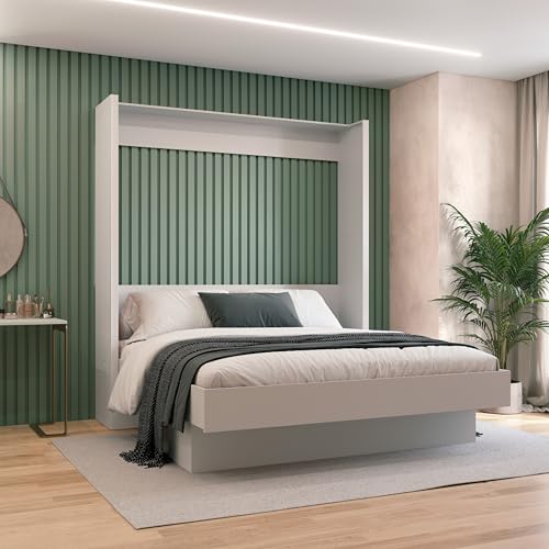 Easy-Lift King Murphy Wall Bed in White with Shelf