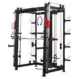 GORILLA SPORTS® Smith Maschine - mit Klimmzug, Rudern, Dip Station, Bizeps/Trizepsgriff, Langhantel und Hantelscheiben Aufnahme, Verstellbar, Stahl - Multipresse, Power Rack, Kraftstation, Power Cage